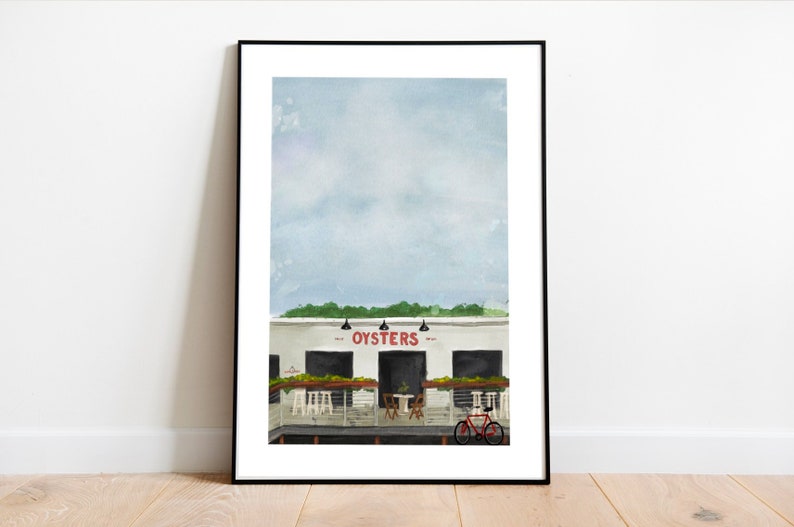 Oyster Sunday Giclee Print or Canvas of Original Watercolor Painting Portland, Maine the Shop Oyster Raw Bar image 2