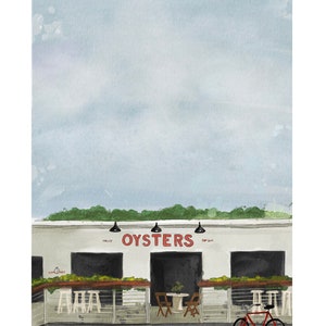 Oyster Sunday Giclee Print or Canvas of Original Watercolor Painting Portland, Maine the Shop Oyster Raw Bar image 5