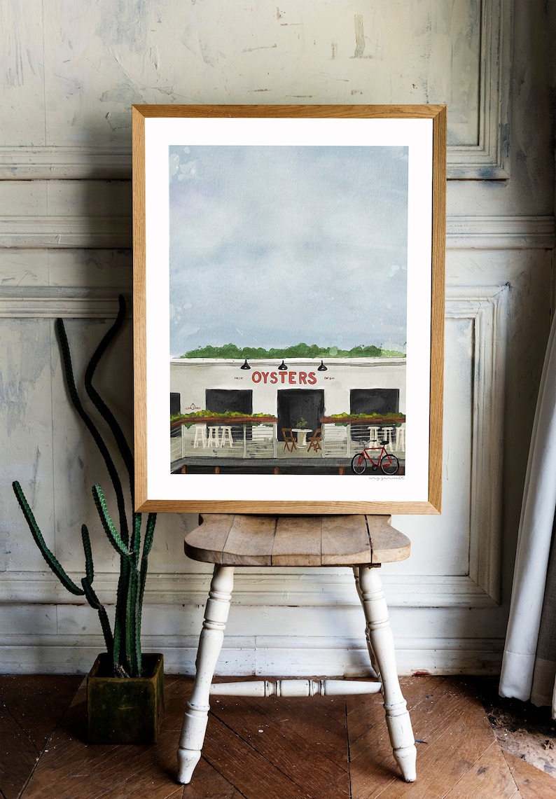 Oyster Sunday Giclee Print or Canvas of Original Watercolor Painting Portland, Maine the Shop Oyster Raw Bar image 1