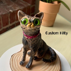 Custom Full Size Pet Cat Figurine, Handmade Kitty Sculpture, cute quirky whimsical Polymer Clay Memorial, Rememberance Figurine