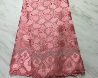 Peach Swiss Cord Lace Fabric