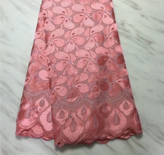 Peach Swiss Cord Lace Fabric