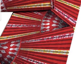 Red Stripe 100% African Cotton Wax fabric.