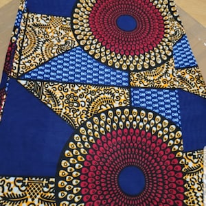 Red, blue and brown Color African Wax 100% cotton fabric