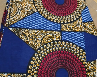 Red, blue and brown Color African Wax 100% cotton fabric