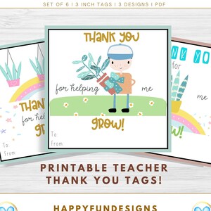 Teacher Appreciation Gift Tags Printable, Thank You for Helping Me Grow Tag, Teacher Thank You Tags Succulent, Succulent Gift Tags, PDF