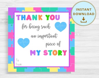 Teacher Appreciation Gift Tags Printable, Thank You for Being a Piece of My Story Tags, Teacher Day Thank You Tags, Puzzle Gift Tags, PDF