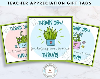 Thank You for Helping Our Students Thrive Tag Printable, Teacher Appreciation, Staff Appreciation, Teacher Day Thank You, Succulent Gift Tag