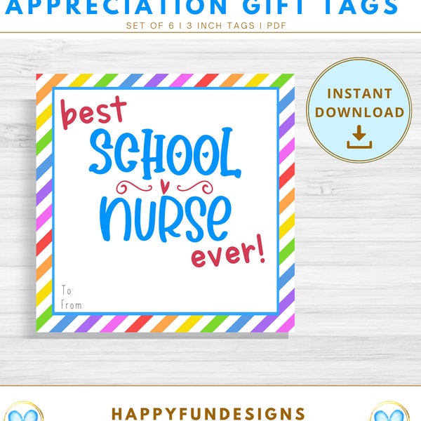 School Nurse Appreciation Gift Tags Printable, Best School Nurse Ever, School Nurse Gift Idea, Gift Basket Filler, Teacher Appreciation, PDF