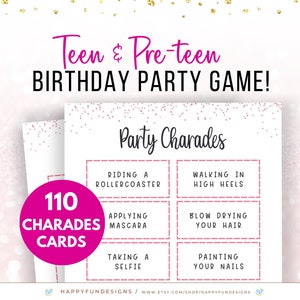 Juego de charadas imprimible, juegos para adolescentes, juego de charadas para niños, tarjetas de charadas, charadas de cumpleaños, juego para fiestas grupales, juegos para fiestas de pijamas