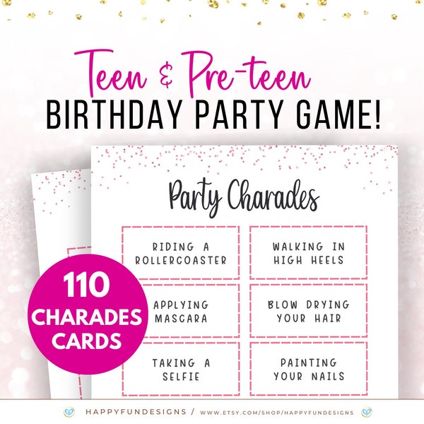 Printable Charades Game, Teen Girl Games, Charades Game for Kids, Charades Cards, Birthday Charades, Group Party Game, Sleepover Party Games