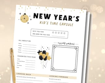 New Years Eve Kids Game, Time Capsule Questionnaire Printable, NYE Activity for Kids Noon Years Eve Party Game, Holiday Kids Table Activity