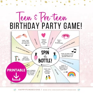 Jeu de rotation du vernis à ongles à imprimer, jeu de rotation de la bouteille pour adolescente, jeu de fête spa, jeu de fête d&#39;anniversaire de groupe préado, jeu de soirée soirée pyjama