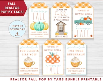 Fall Realtor Pop By Tags Printable, Realtor Closing Gift, Pop By Gift, Referral Tag, Fall In Love Tag, Pumpkin Tag, Realtor Marketing Bundle