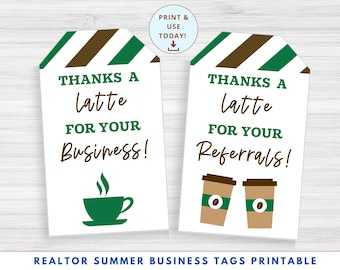 Realtor Summer Pop By Tag Printable, Thanks a Latte Tag, Referral Thank You, Pop By Gift, Real Estate Marketing, Client Appreciation PDF JPG