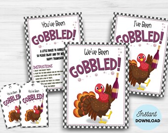 You've Been Gobbled Printable Weve Been Gobbled, Thanksgiving Drink Booze Gift Tag Friendsgiving Wine Tag, Thanksgiving Office Gift Exchange