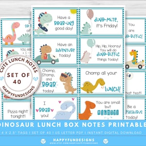 Mittagessen Notizen für Kinder druckbar, Back to School Notizen, 40 Dinosaurier Jungen Lunch Box Notizen, Ermutigungskarten, Notizen von Mama, Notizen von Papa