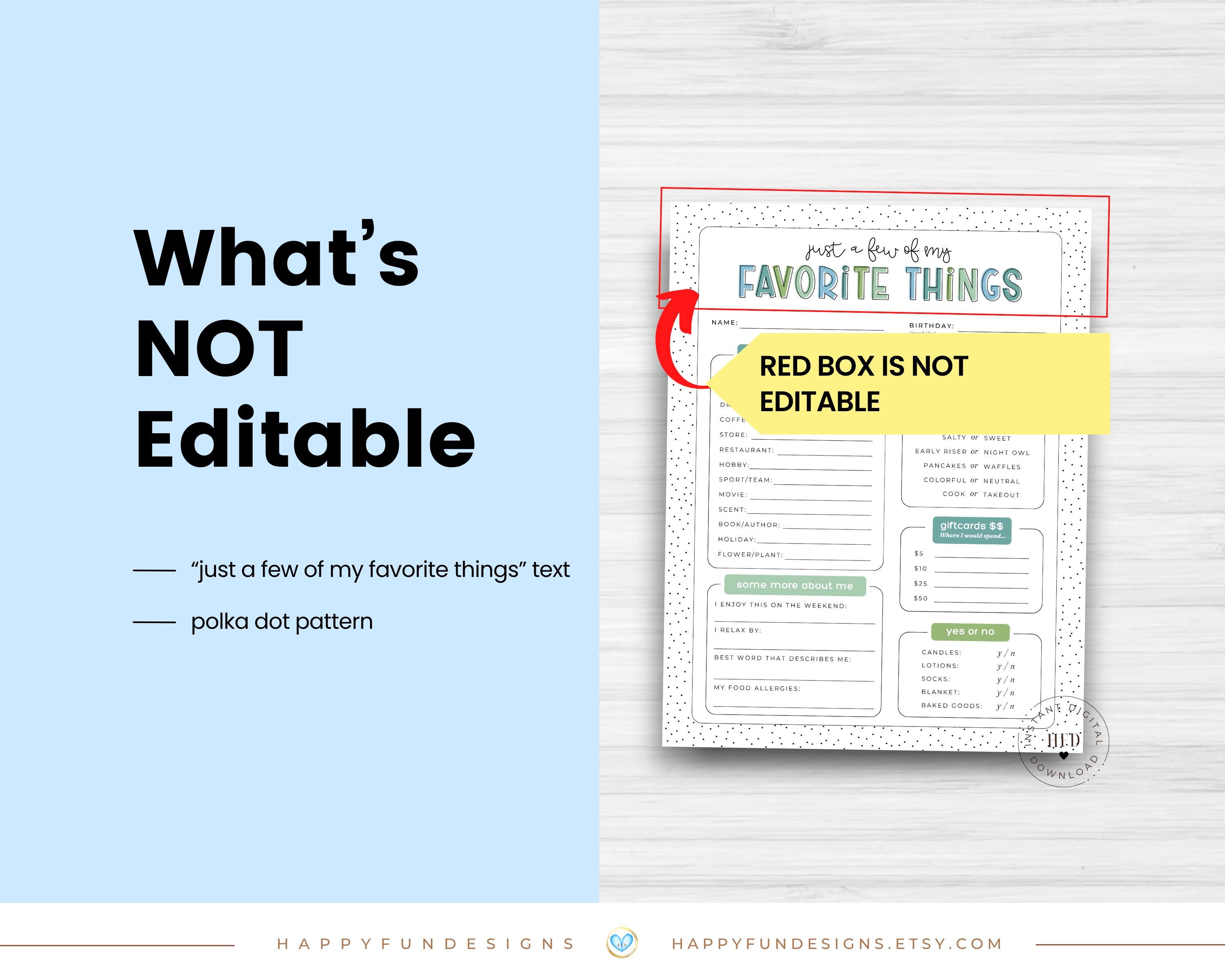 Editable Teacher Favorite Things Form, Get to Know Teacher Printable ...