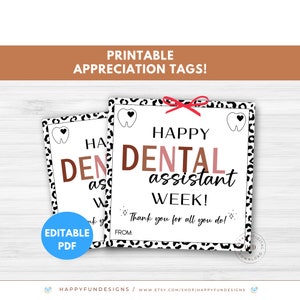 Etiqueta imprimible de agradecimiento al dentista, ideas de regalos para la Semana del Asistente Dental, regalo para el consultorio dental, enfermera dental, Semana del Agradecimiento al Asistente Dental