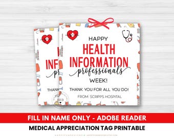 Health Information Professionals Week Tag Printable Health Information Management Thank You HIP Week Medical Records Clerk Gift, Health Data