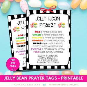 Jelly Bean Prayer Poem Tag Printable, Christian Easter Basket Filler Stuffer Religious Sunday School Easter Treat Handout Church Prayer Card