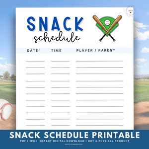 Baseball Snack Spielplan zum ausdrucken, Baseball Konzessionssnack Meldeblatt, Baseball Leckerlibeutel, Tball Snack Liste, Baseball Team Mom Binder
