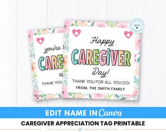 National Caregivers Day Tag Printable, Thank You Caregiver, Hospital Thank You Tag, Elderly Caregiver, Gift for Caregiver, Cancer Caregiver