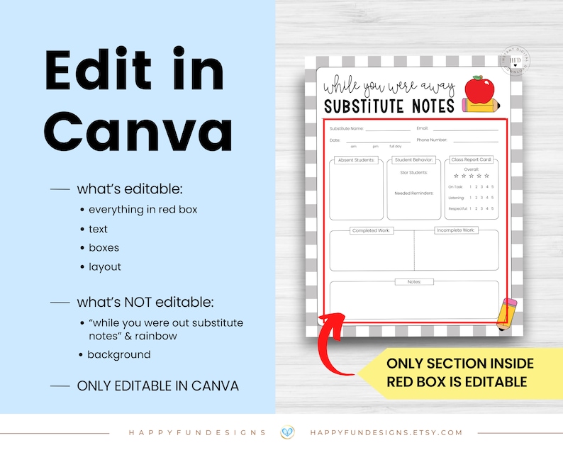 Substitute Teacher Note Template Editable, While You Were Away, Substitute Resource Note Feedback Form, Substitute Teacher Resource Binder image 3