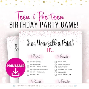 Give Yourself a Point If, Printable Party Game for Teens, Pink Slumber Party, Tween Sleepover Party Ideas, Teen Girl Games, Preteen Birthday