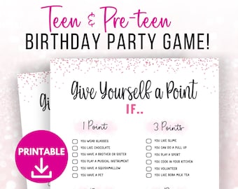 Give Yourself a Point If, Printable Party Game for Teens, Pink Slumber Party, Tween Sleepover Party Ideas, Teen Girl Games, Preteen Birthday