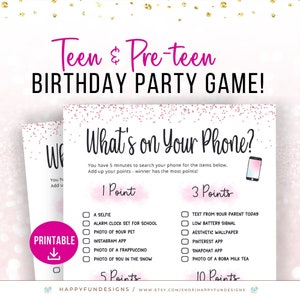 What&#39;s on Your Phone Game Printable Party Game for Teen Birthday Trivia Game, Pink Slumber Party, Tween Birthday Party Idea, Teen Girl Games