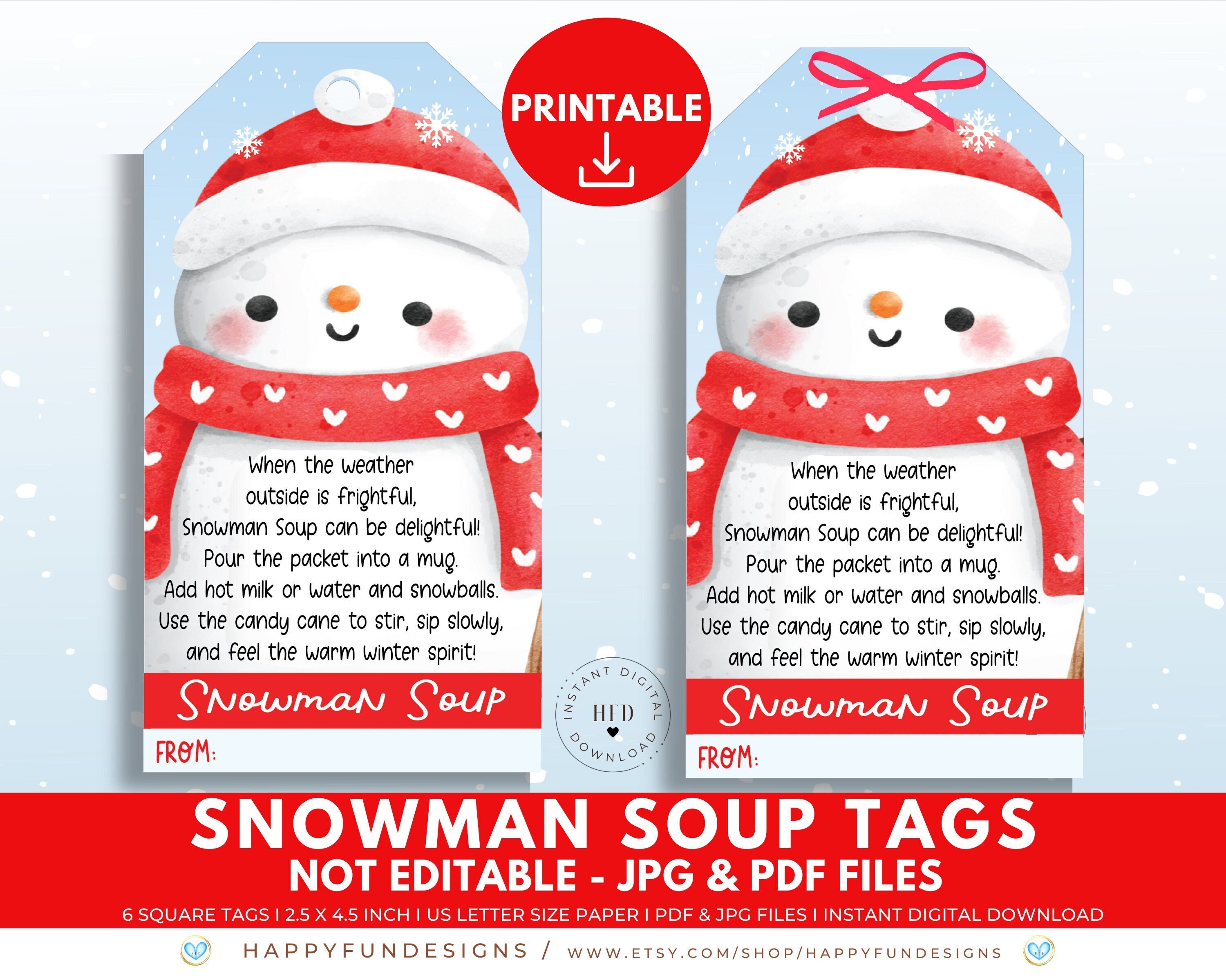 snowman soup tag printable, snowman soup treat bag topper, pta