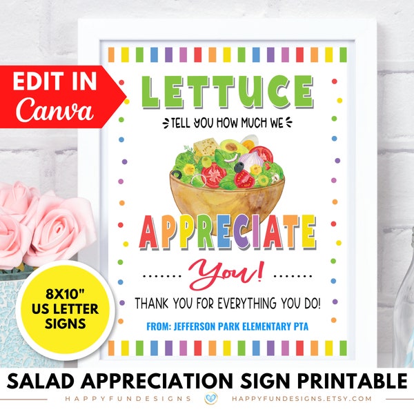 Editable Salad Bar for Teacher Appreciation Printable Salad Appreciation Sign Lettuce Thank You, PTA PTO Thank You Luncheon Sign, PTA Treats