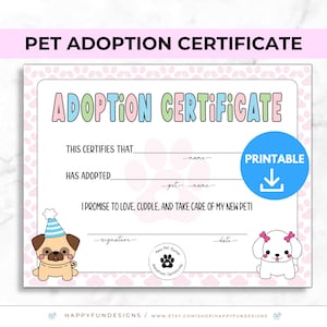 Puppy Adoption Party, Adoption Puppy Certificate Printable, Pet Adoption Certificate, Adoption Pawty Birthday, Lets Pawty, Adopt a Puppy