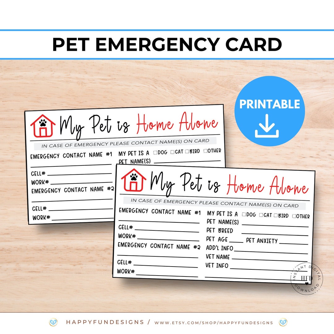 Pet Emergency Card Printable, in Case of Emergency, Contact Card, Small ...