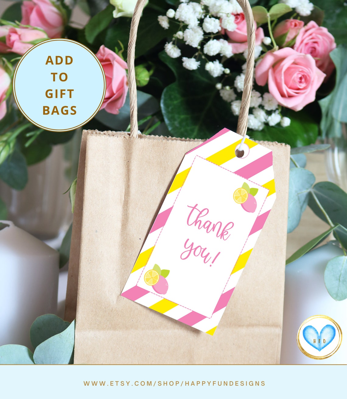 Pink Lemonade Thank You Tag Printable Baby Shower Favors Etsy