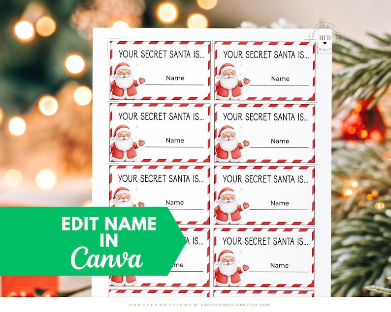 Editable Secret Santa Name Draw Cards Printable, Office Secret Santa ...