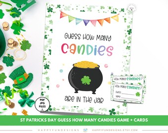 St Patricks Day Guess How Many Candies Are In Jar Game Printable, Guessing Game Jar, Easy St Patricks Game, St Patricks Classroom Green Game