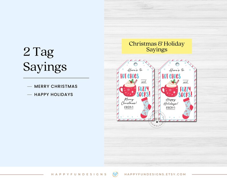 Hot Chocs and Fuzzy Socks Gift Tag Printable, Christmas Socks Tag, Hot Cocoa Gift Tag, PTA Thank You Teacher Staff Nurse Appreciation Tag image 9