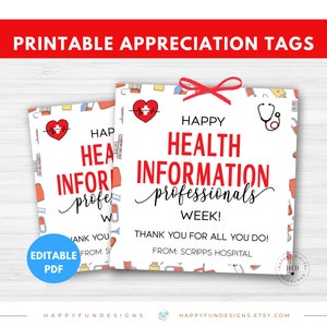 Health Information Professionals Week Tag Printable Health Information Management Thank You HIP Week Medical Records Clerk Gift, Health Data