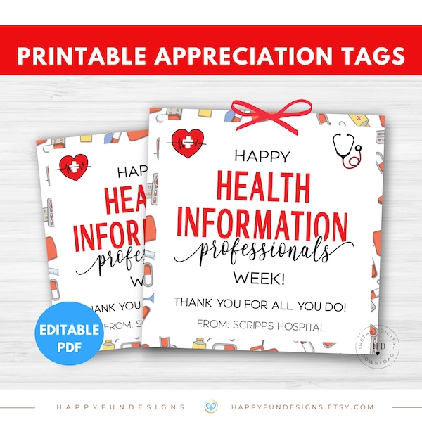 Health Information Professionals Week Tag Printable Health Information Management Thank You HIP Week Medical Records Clerk Gift, Health Data