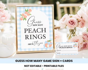 Guess How Many Candy Game Sign Cards Printable, Peach Baby Shower Game Guessing Game Jar, Sweet Peach On Its Way, Sweet Peach First Birthday
