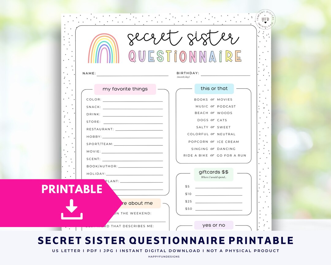Secret Sister Questionnaire, LDS Young Womens Girls Camp Ministry ...