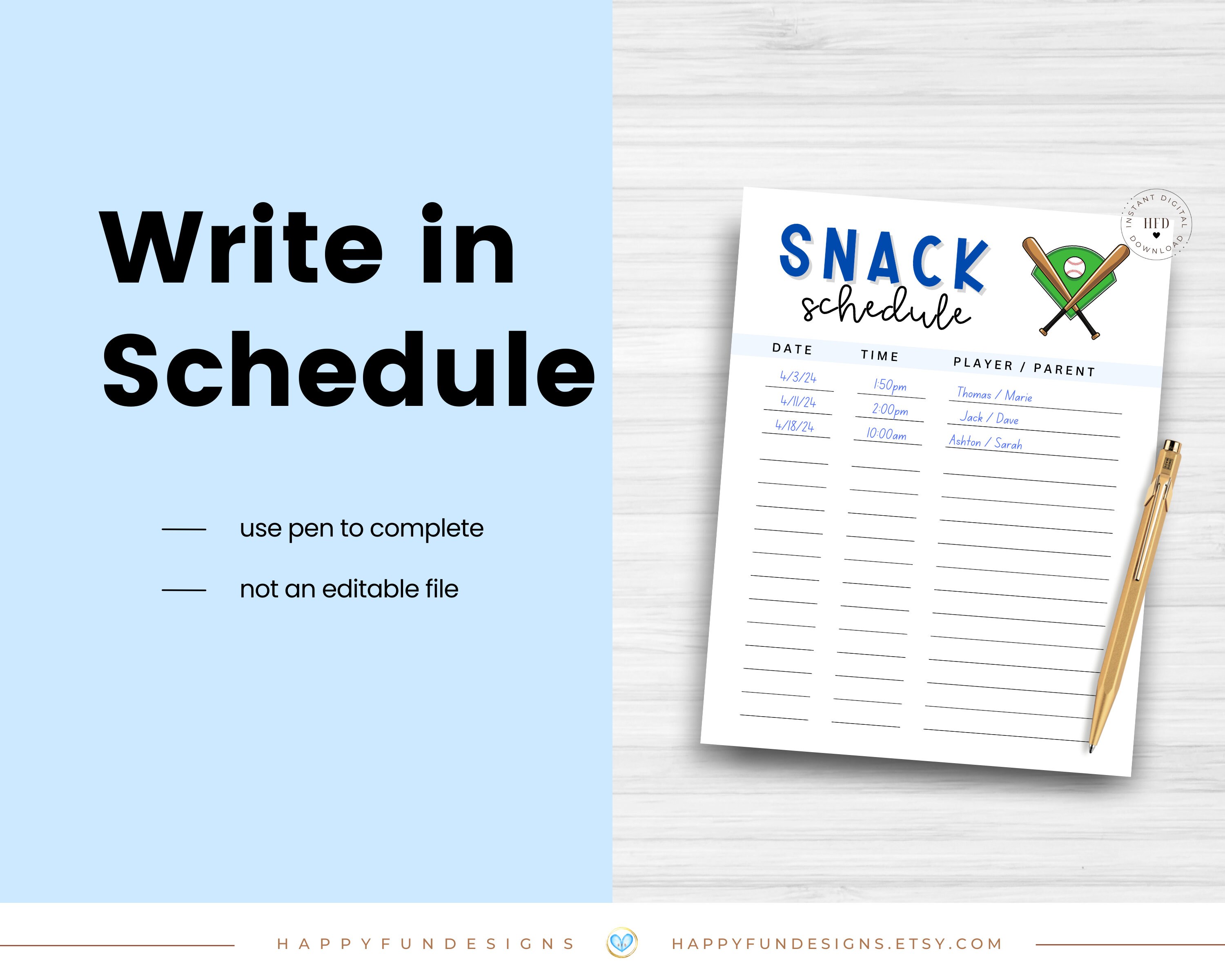 Baseball Snack Schedule Printable, Baseball Concessions Snack Sign up ...