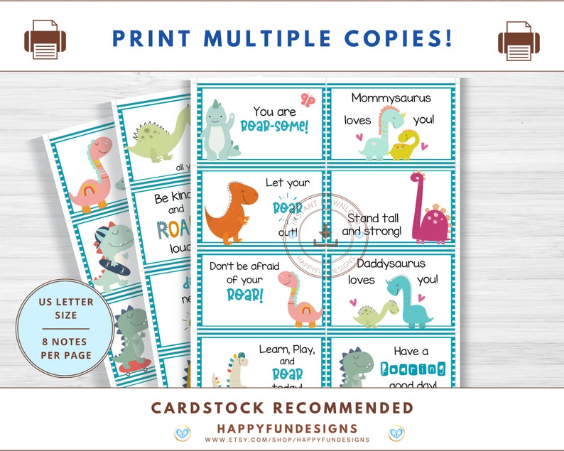 Lunch Notes for Kids Printable, Back to School Notes, 40 Dinosaur Boys Lunch Box Notes, Encouragement Cards, Notes from Mom, Notes from Dad image 7