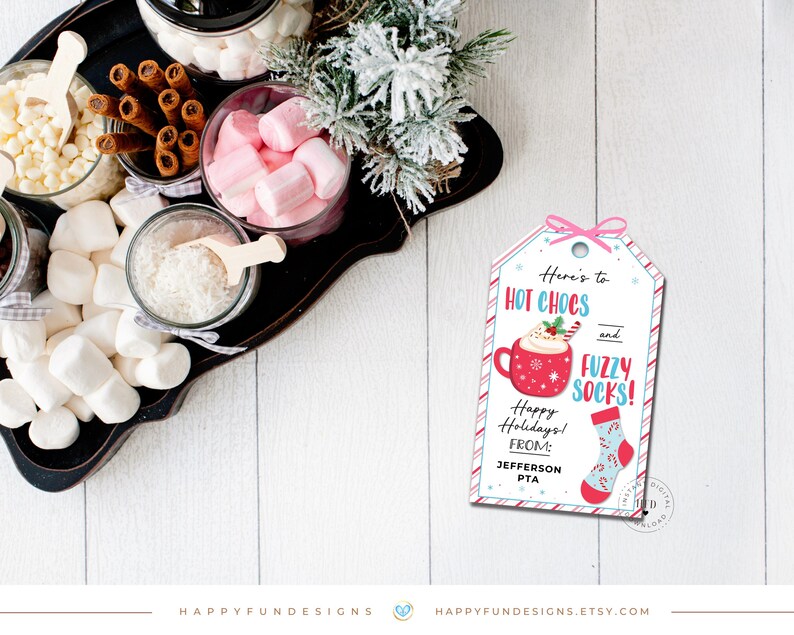 Hot Chocs and Fuzzy Socks Gift Tag Printable, Christmas Socks Tag, Hot Cocoa Gift Tag, PTA Thank You Teacher Staff Nurse Appreciation Tag image 10