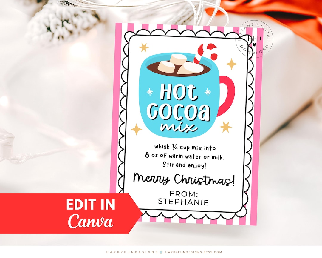 Editable Hot Cocoa Mix Recipe Tag Printable, 12 Days of Christmas ...