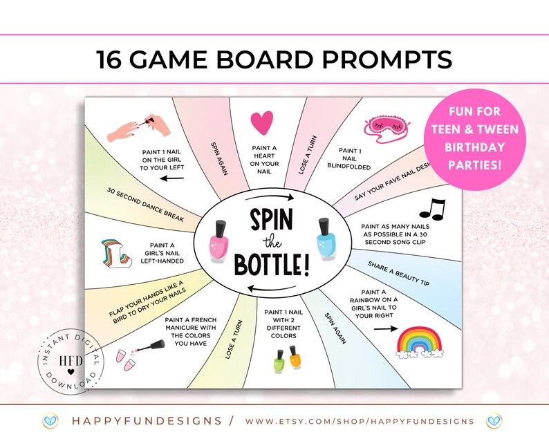 Spin the Nail Polish Game Printable Spin the Bottle Teen Girl Etsy