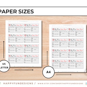 May include: Two printable PDF files showing the same "My Pet is Home Alone" emergency card template in two different paper sizes: US Letter and A4. The template includes fields for pet information, emergency contact details, and veterinarian information.