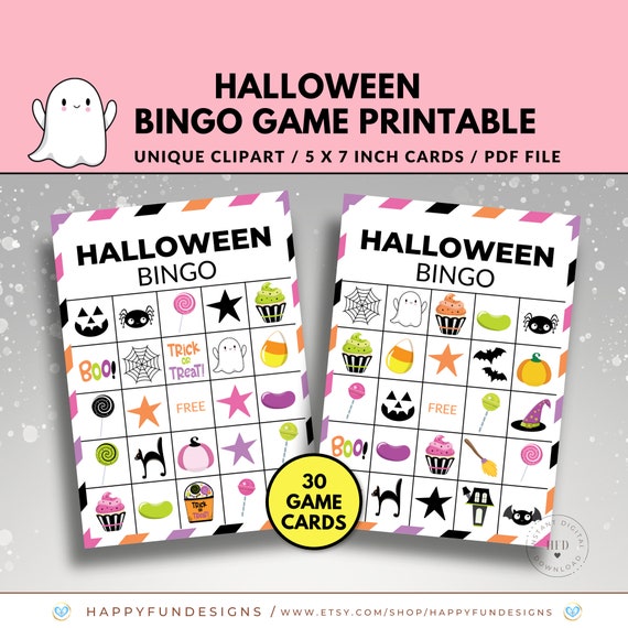Halloween Bingo Game Printable, Halloween Party Game, Printable Bingo Cards, Halloween Class Activity, Virtual Bingo, Halloween Games Kids
